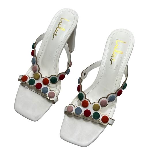 LuLu's Mahly White Multicolor covered buttons High Heel Sandals 7.5 - Picture 10 of 14